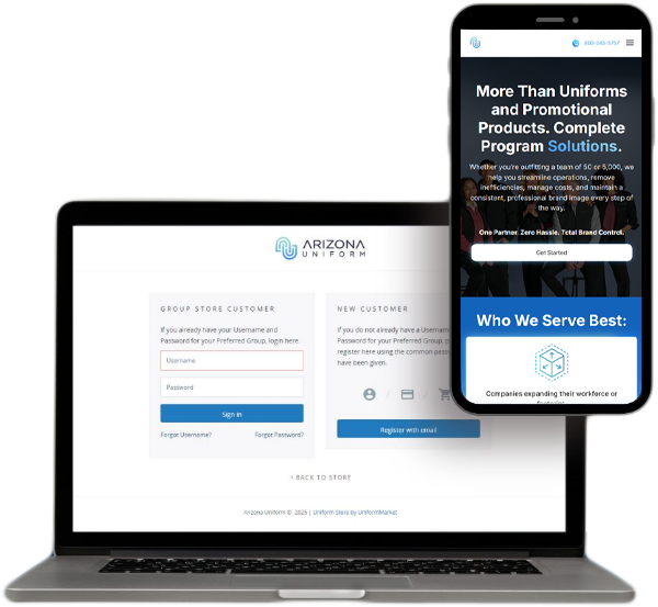 Arizona Uniform website on laptop