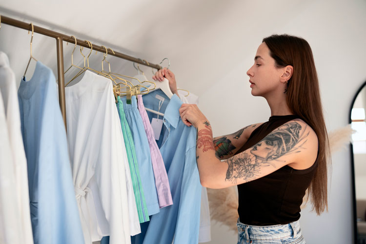 a woman picking her uniform