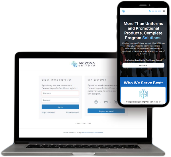 Arizona Uniform website on laptop